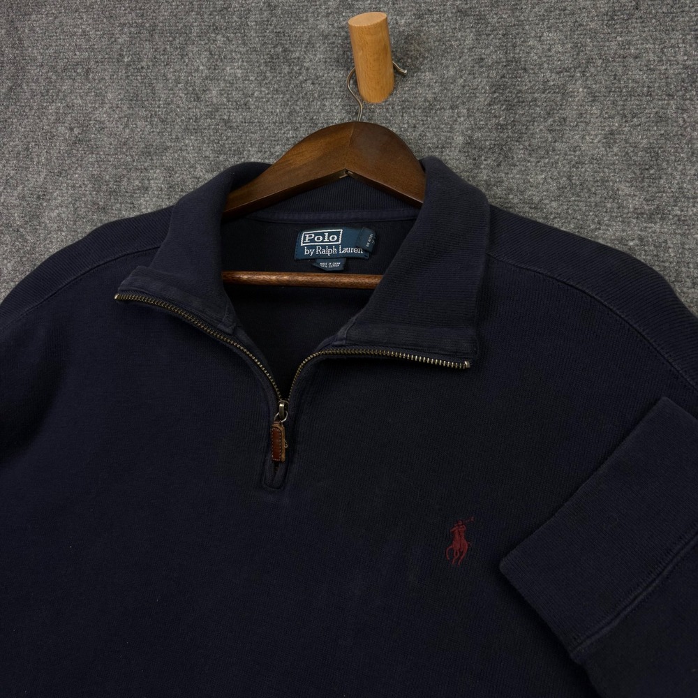 Polo Ralph Lauren Quarter Zip Pullover Mens XXL Navy Blue Cotton Pony Sweater